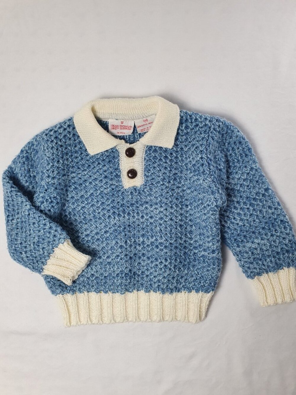 Vintage Little Rascals Blue Waffle Knit Polo Sweater 24M GUC
